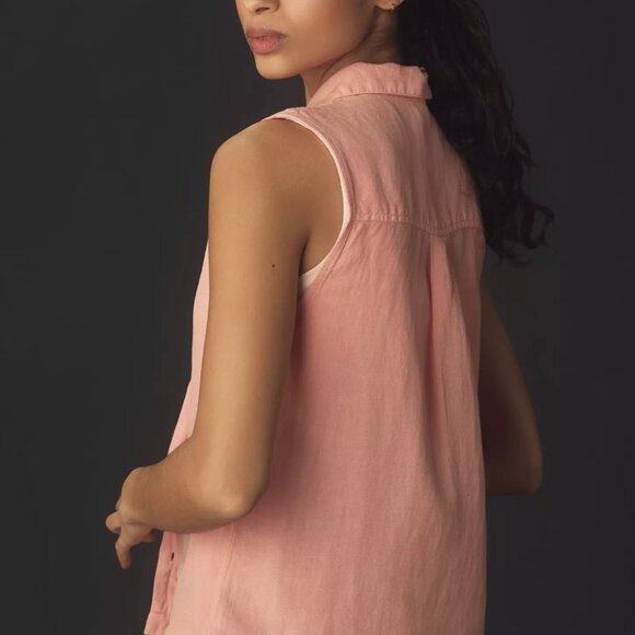 CLOTH & STONE linen blend notch collar sleeveless shirt (S) - Picture 5 of 9